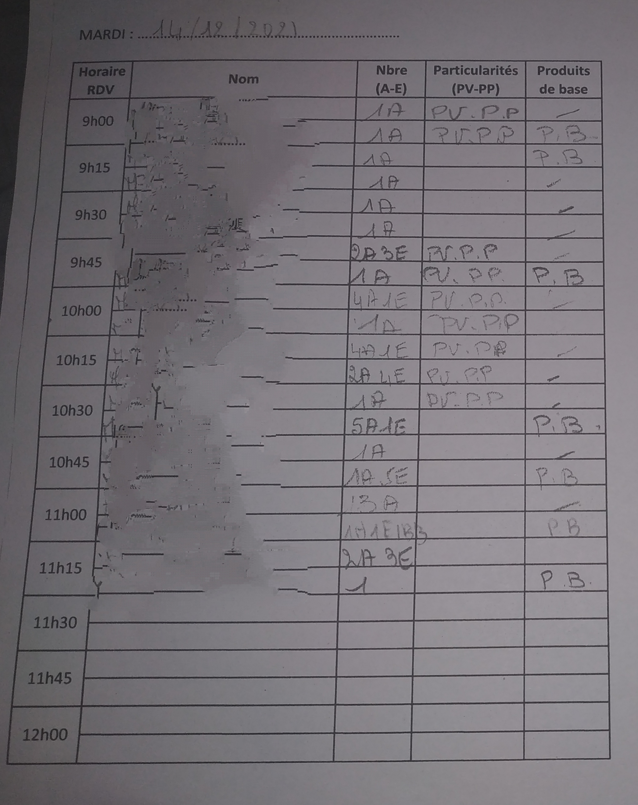 Croix Rouge planning